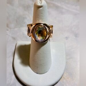 Gold-Tone Ring with Iridescent Oval Stone - Women's Jewelry